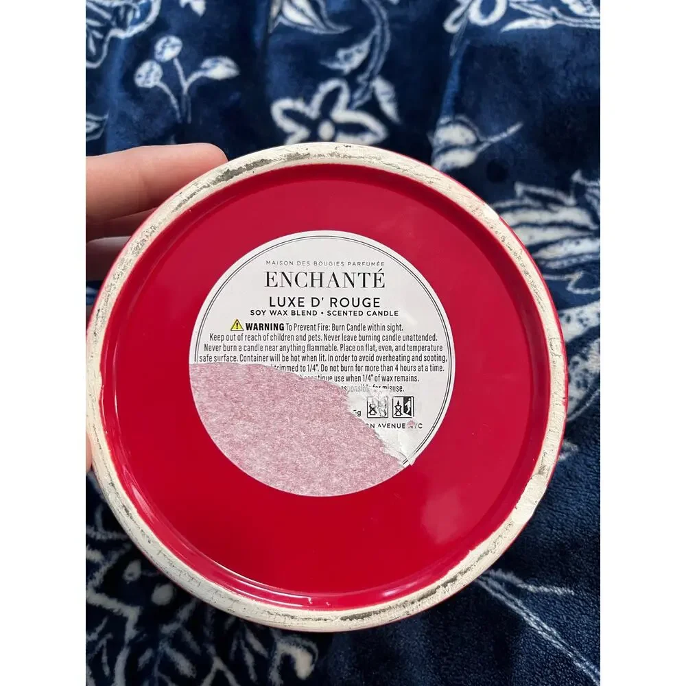 NEW! Enchante Red w/ Pink Bow Candle Luxe D’ Rouge 10 oz Soy Luxurious 3 Wick
